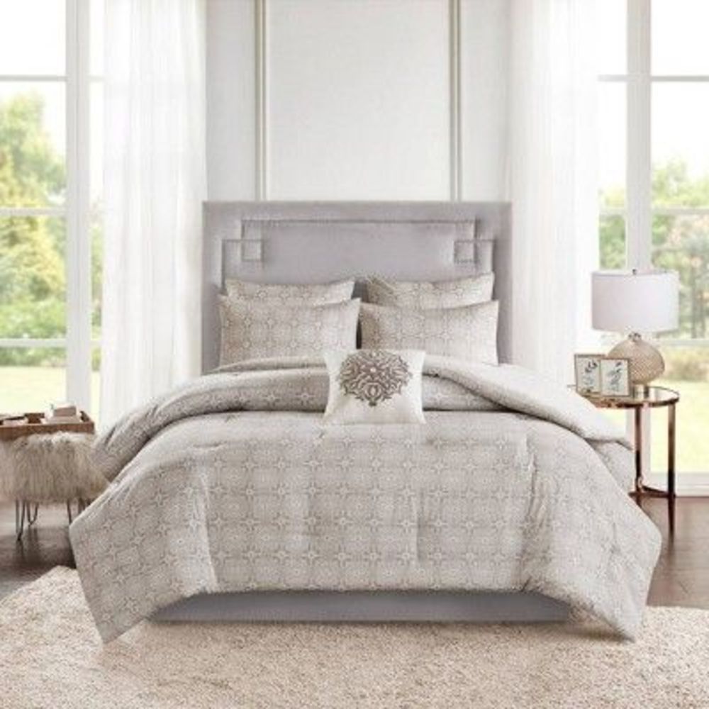 Alicia King/California King 6pc Cotton Comforter Set Gray/Ivory - Open Box - Picture 5 of 5